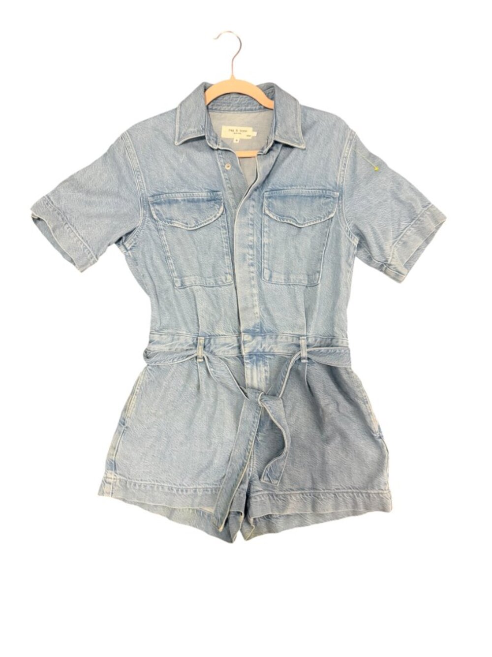 NWOT Rag & Bone Denim Utility Romper- XS- Blue Belted Short Sleeve- MSRP $398 - Picture 3 of 15